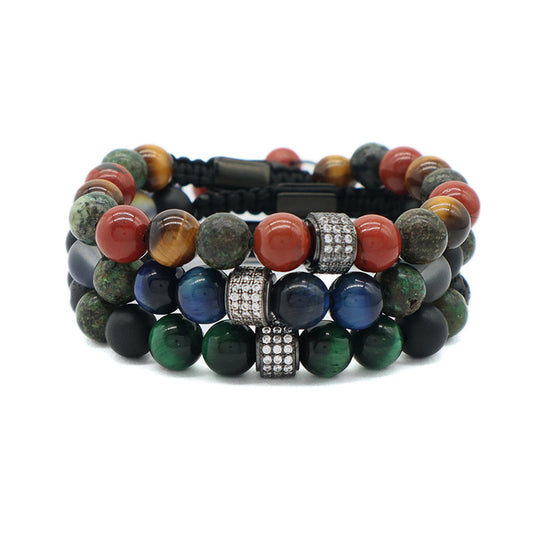 Fashionable Jewelry Wholesale Customized Adjustable CZ Handmade 8mm Stone Beads Natural Stone Woven Macrame Knots Bracelet