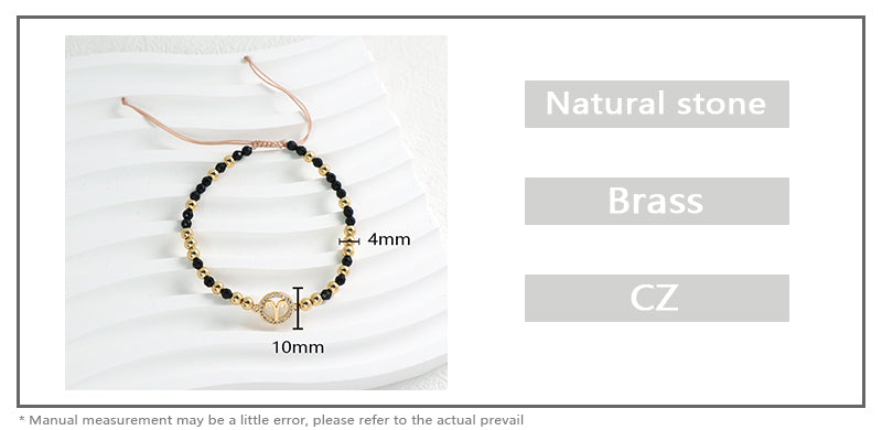 New Arrival Custom Women Handmade Adjustable Gold Plated CZ Constellations Charm Woven Macrame Black Natural Stone Beads Bracelet