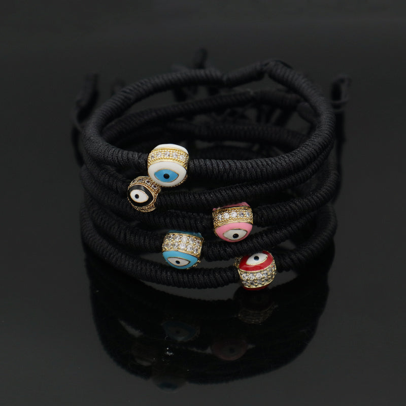 OEM Custom Handmade Wholesale Eye Charm Jewelry Black Rope Woven Braided Macrame Adjustable Gold Plated Enamel Evil Eyes Bracelet
