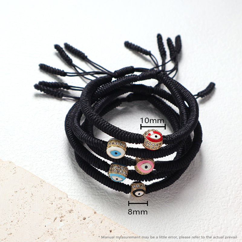 OEM Custom Handmade Wholesale Eye Charm Jewelry Black Rope Woven Braided Macrame Adjustable Gold Plated Enamel Evil Eyes Bracelet