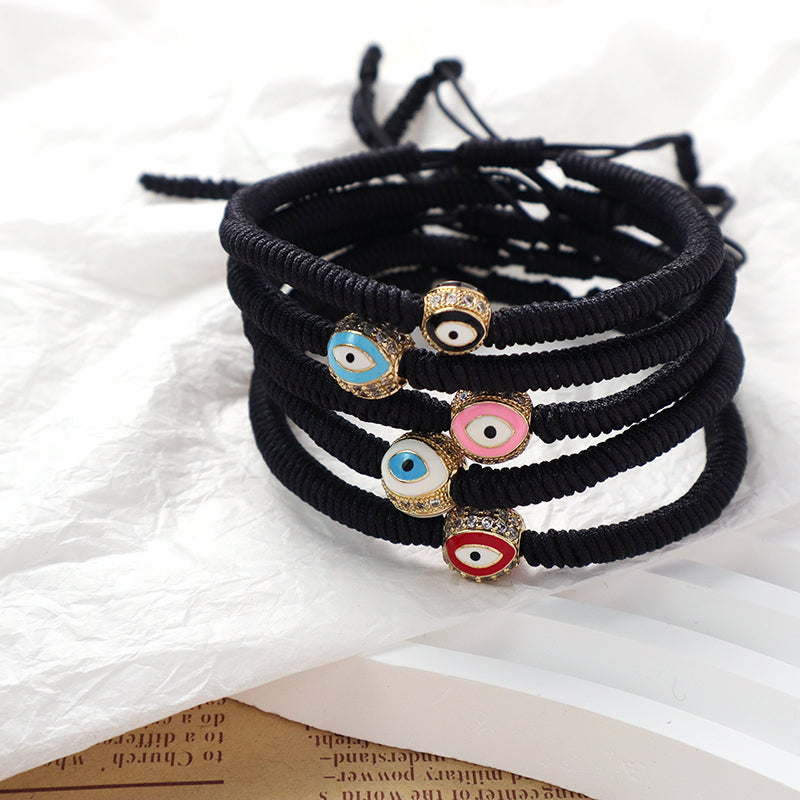OEM Custom Handmade Wholesale Eye Charm Jewelry Black Rope Woven Braided Macrame Adjustable Gold Plated Enamel Evil Eyes Bracelet