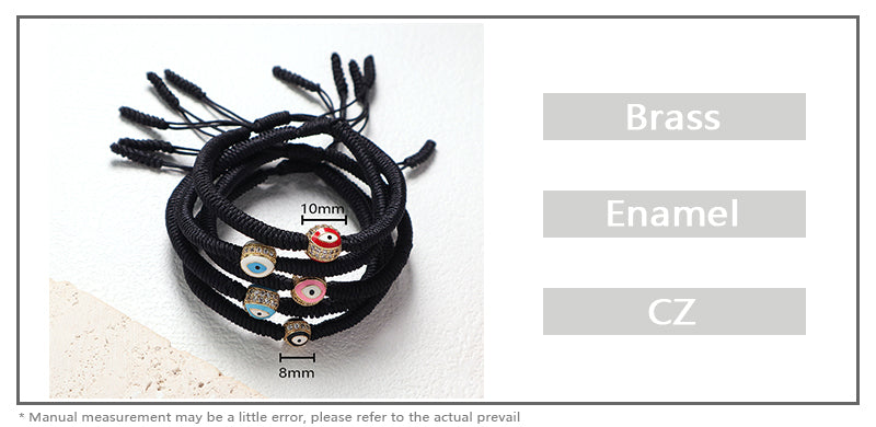 OEM Custom Handmade Wholesale Eye Charm Jewelry Black Rope Woven Braided Macrame Adjustable Gold Plated Enamel Evil Eyes Bracelet