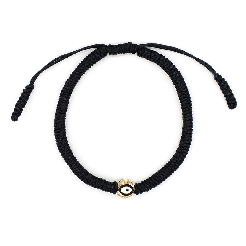 OEM Custom Handmade Wholesale Eye Charm Jewelry Black Rope Woven Braided Macrame Adjustable Gold Plated Enamel Evil Eyes Bracelet
