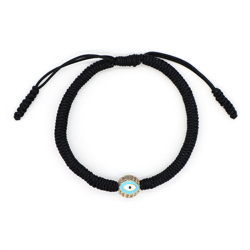 OEM Custom Handmade Wholesale Eye Charm Jewelry Black Rope Woven Braided Macrame Adjustable Gold Plated Enamel Evil Eyes Bracelet