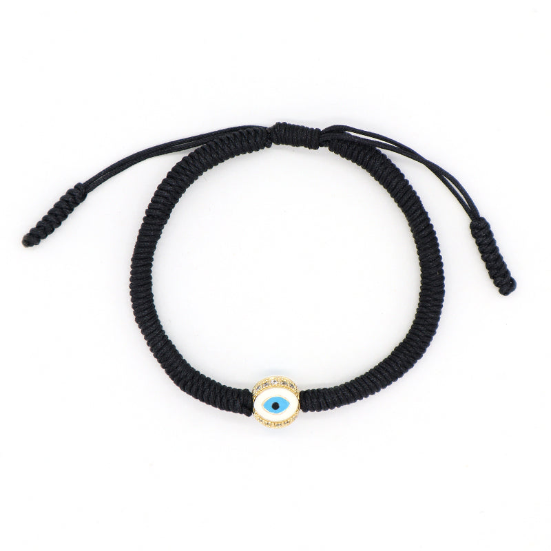 OEM Custom Handmade Wholesale Eye Charm Jewelry Black Rope Woven Braided Macrame Adjustable Gold Plated Enamel Evil Eyes Bracelet