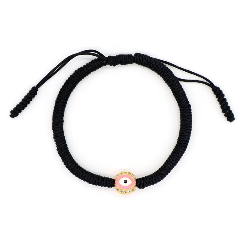 OEM Custom Handmade Wholesale Eye Charm Jewelry Black Rope Woven Braided Macrame Adjustable Gold Plated Enamel Evil Eyes Bracelet