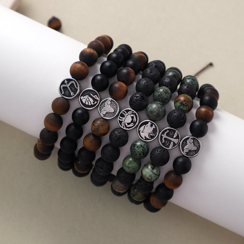 Custom Wholesale Women Men Yoga Adjustable Handmade 12 Constellations Stainless Steel Charm Macrame Knots Natural Stone Bracelet