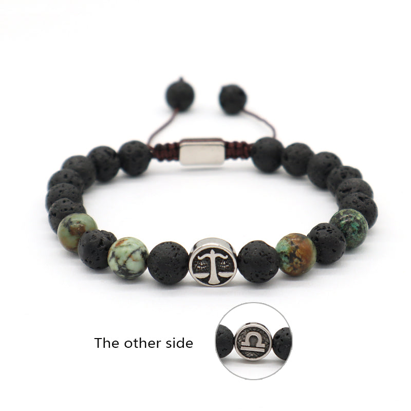 Custom Wholesale Women Men Yoga Adjustable Handmade 12 Constellations Stainless Steel Charm Macrame Knots Natural Stone Bracelet