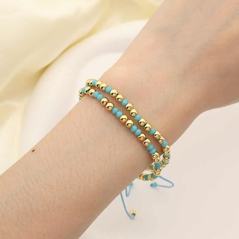 China Factory Manufacture Wholesale OEM Custom Women Jewelry Adjustable Handmade Gold Plated 4mm Glass Crystal Beaded Bracelet