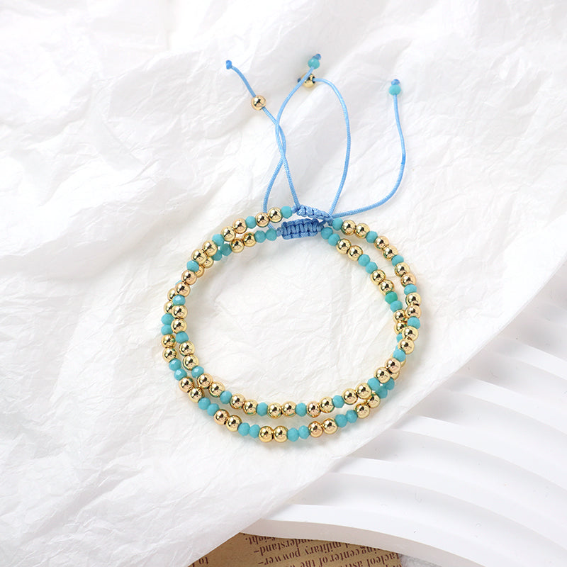 China Factory Manufacture Wholesale OEM Custom Women Jewelry Adjustable Handmade Gold Plated 4mm Glass Crystal Beaded Bracelet