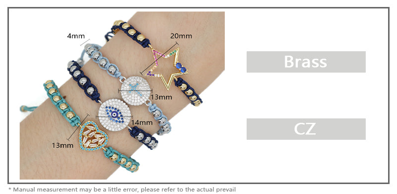 Friendship OEM Custom Gold Plated 4mm Beaded Women Jewelry Handmade Woven Braided Star Evil Eyes Cross Heart Charm Bracelets