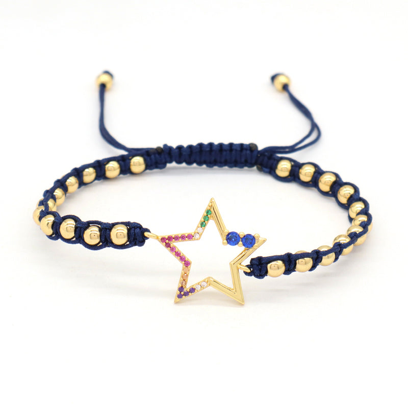 Friendship OEM Custom Gold Plated 4mm Beaded Women Jewelry Handmade Woven Braided Star Evil Eyes Cross Heart Charm Bracelets