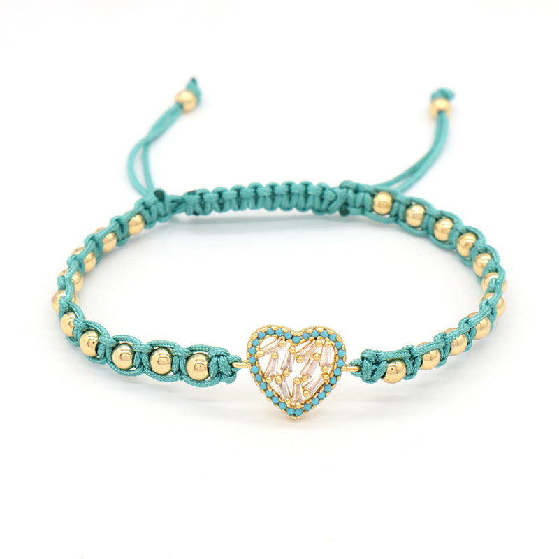 Friendship OEM Custom Gold Plated 4mm Beaded Women Jewelry Handmade Woven Braided Star Evil Eyes Cross Heart Charm Bracelets