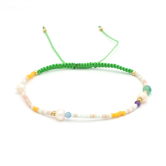 Handmade OEM Custom Women Jewelry Adjustable Gold Plated Beads Natural Fresh Water Pearl Braided Woven Macrame Miyuki Bracelet