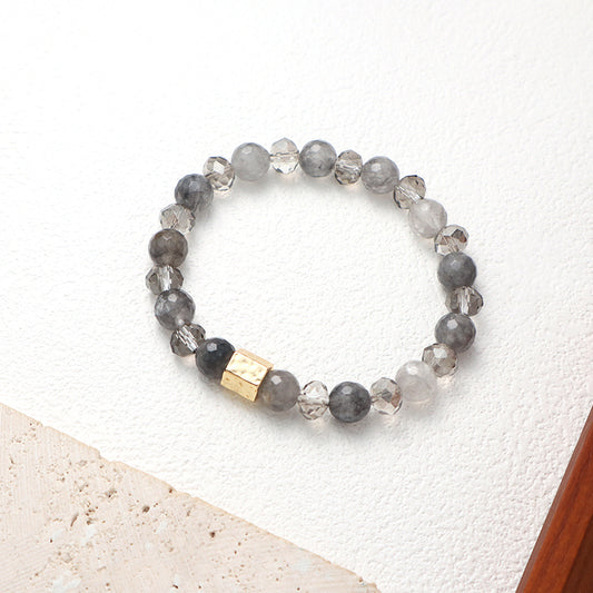 Gold Plated Brass Charm Wholesale OEM Custom Handmade Women Jewelry Elastic Healing Yoga Beaded 8mm Natural Stone Bracelet