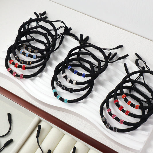 Friendship New Wholesale OEM Custom Jewelry CZ Stainless Steel Connector Charm Adjustable Rope Handmade Woven Macrame Bracelet