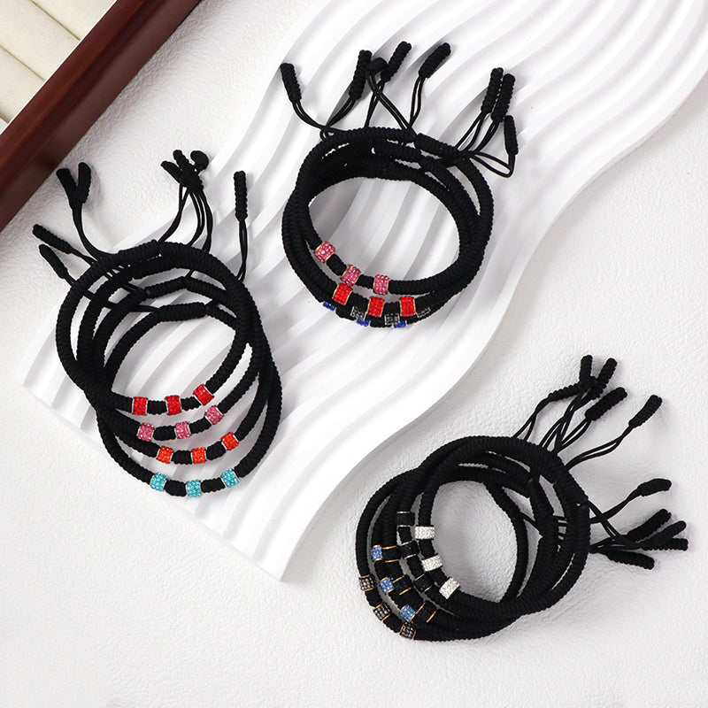 Friendship New Wholesale OEM Custom Jewelry CZ Stainless Steel Connector Charm Adjustable Rope Handmade Woven Macrame Bracelet