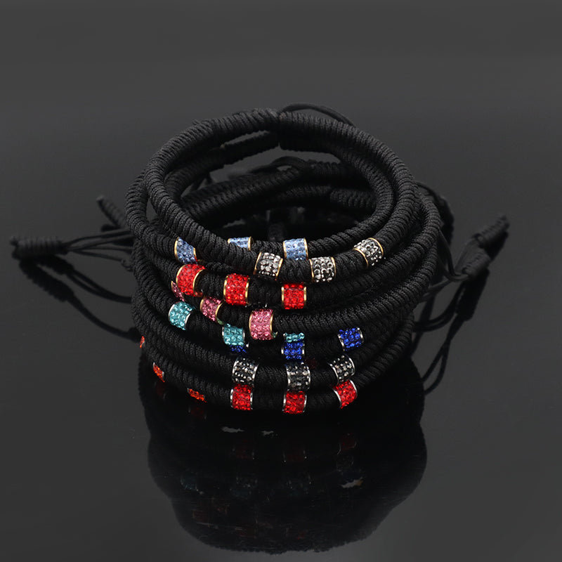 Friendship New Wholesale OEM Custom Jewelry CZ Stainless Steel Connector Charm Adjustable Rope Handmade Woven Macrame Bracelet