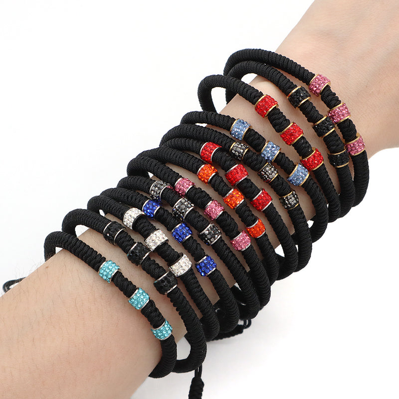 Friendship New Wholesale OEM Custom Jewelry CZ Stainless Steel Connector Charm Adjustable Rope Handmade Woven Macrame Bracelet