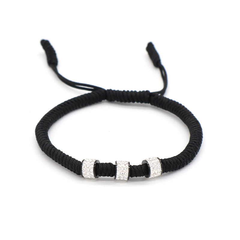 Friendship New Wholesale OEM Custom Jewelry CZ Stainless Steel Connector Charm Adjustable Rope Handmade Woven Macrame Bracelet