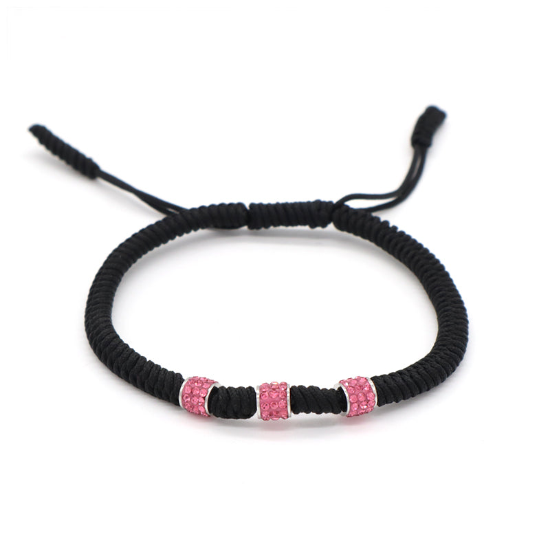 Friendship New Wholesale OEM Custom Jewelry CZ Stainless Steel Connector Charm Adjustable Rope Handmade Woven Macrame Bracelet