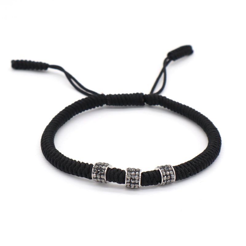Friendship New Wholesale OEM Custom Jewelry CZ Stainless Steel Connector Charm Adjustable Rope Handmade Woven Macrame Bracelet