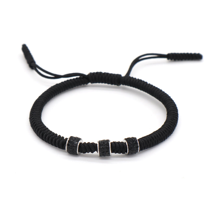 Friendship New Wholesale OEM Custom Jewelry CZ Stainless Steel Connector Charm Adjustable Rope Handmade Woven Macrame Bracelet
