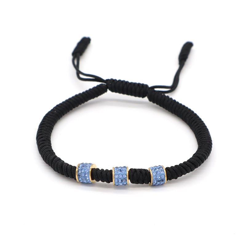 Friendship New Wholesale OEM Custom Jewelry CZ Stainless Steel Connector Charm Adjustable Rope Handmade Woven Macrame Bracelet