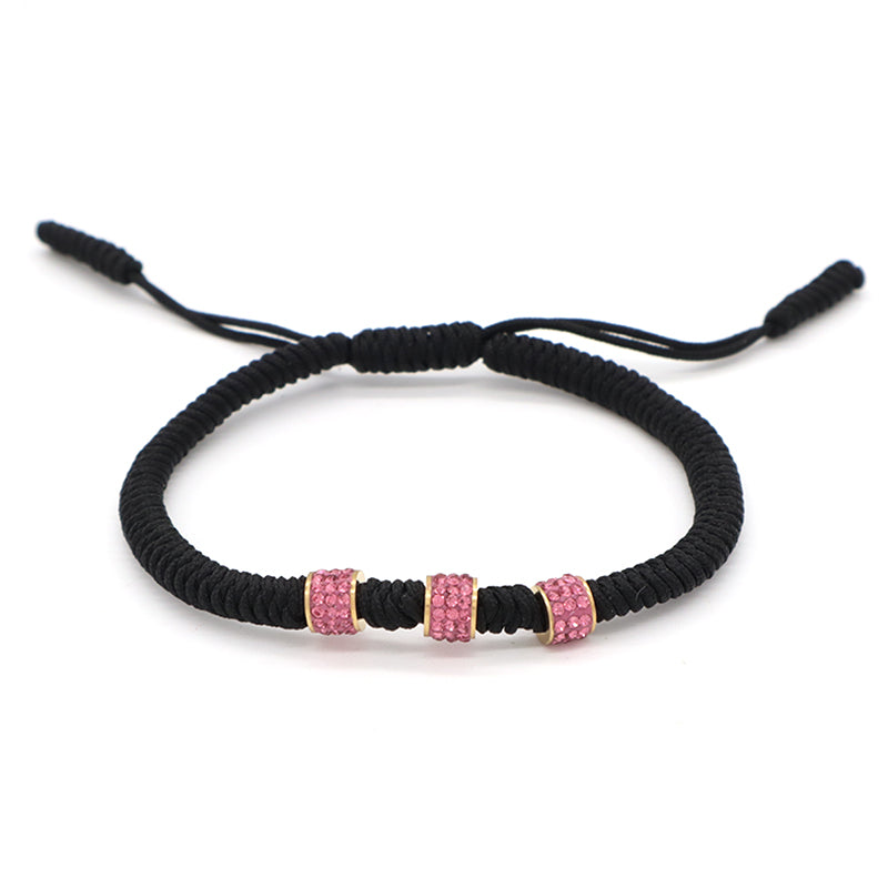 Friendship New Wholesale OEM Custom Jewelry CZ Stainless Steel Connector Charm Adjustable Rope Handmade Woven Macrame Bracelet