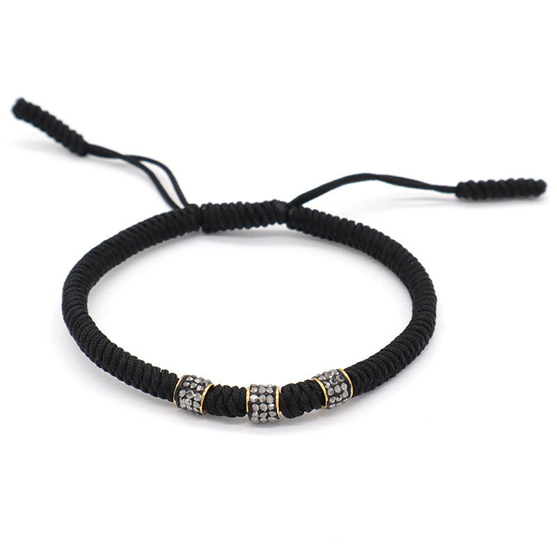 Friendship New Wholesale OEM Custom Jewelry CZ Stainless Steel Connector Charm Adjustable Rope Handmade Woven Macrame Bracelet