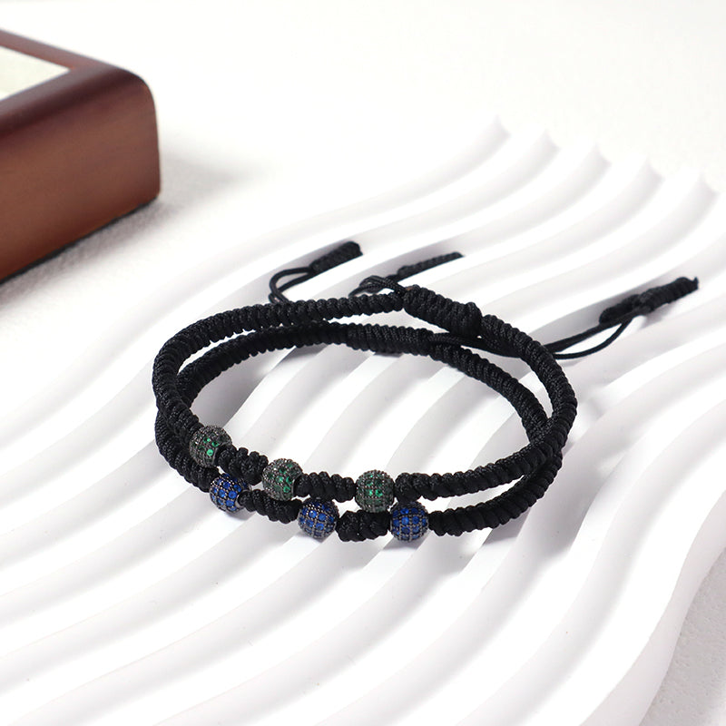 OEM Custom Friendship New Wholesale Jewelry CZ Green Blue Beads Charm Adjustable Rope Handmade Woven Braided Macrame Bracelet