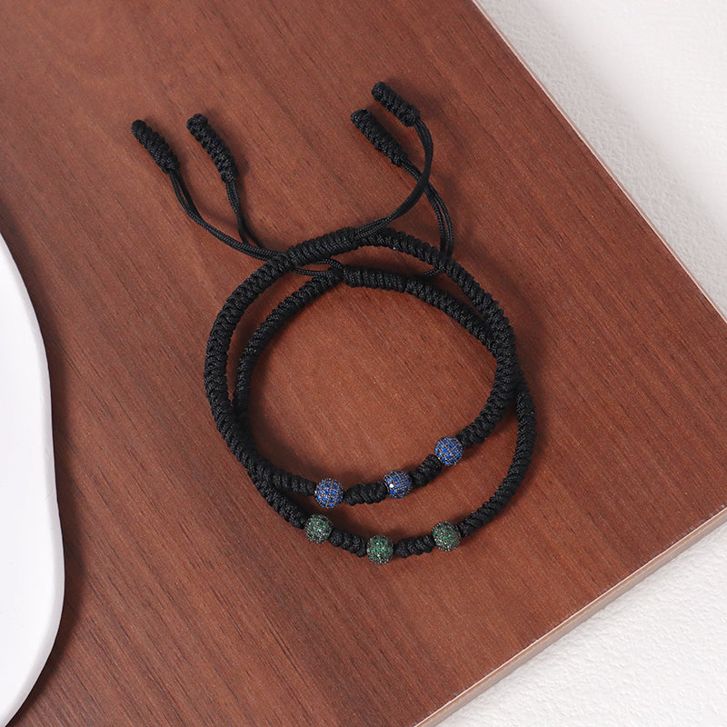 OEM Custom Friendship New Wholesale Jewelry CZ Green Blue Beads Charm Adjustable Rope Handmade Woven Braided Macrame Bracelet