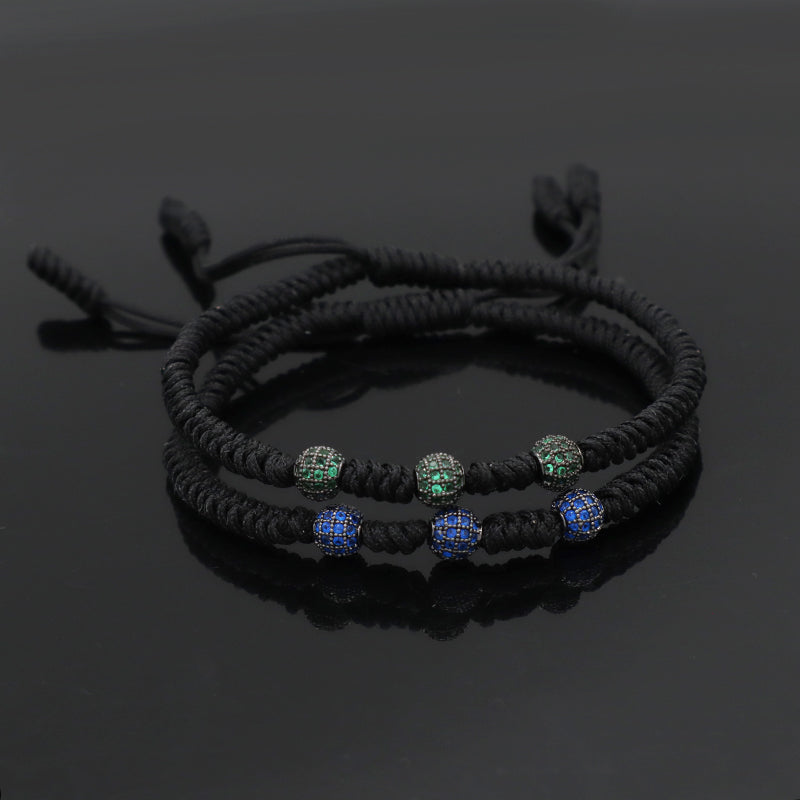 OEM Custom Friendship New Wholesale Jewelry CZ Green Blue Beads Charm Adjustable Rope Handmade Woven Braided Macrame Bracelet