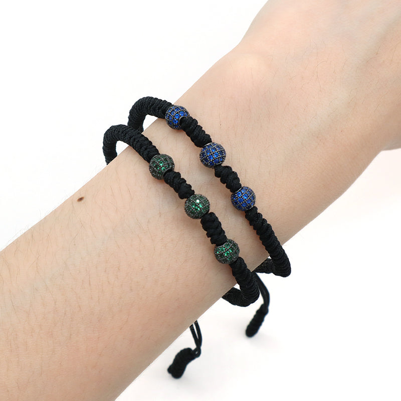 OEM Custom Friendship New Wholesale Jewelry CZ Green Blue Beads Charm Adjustable Rope Handmade Woven Braided Macrame Bracelet
