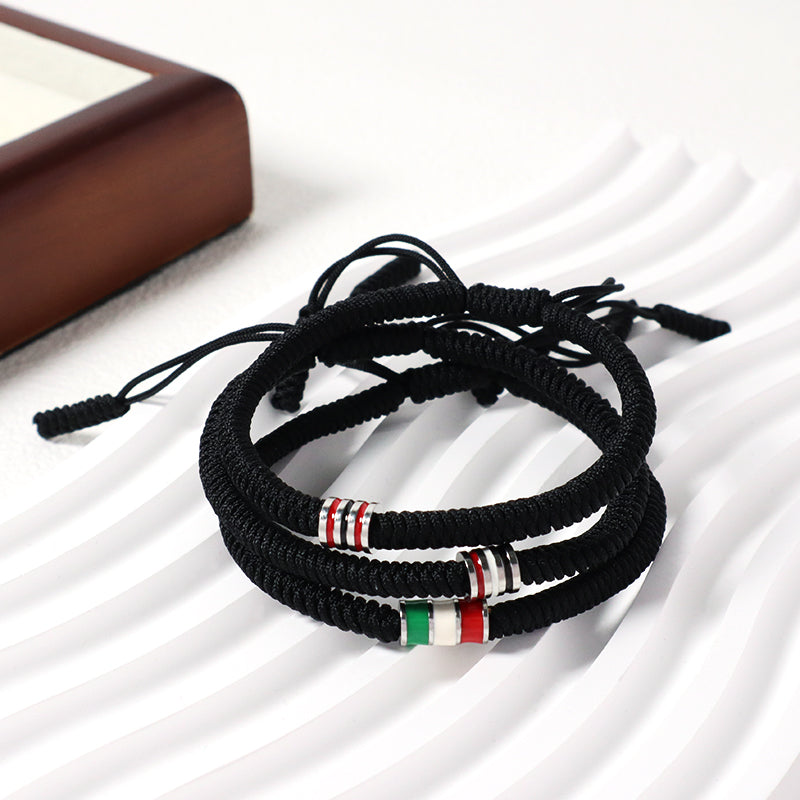 New Arrival OEM Custom Wholesale Jewelry Enamel Stainless Steel Charm Adjustable Rope Braided Handmade Woven Macrame Bracelet