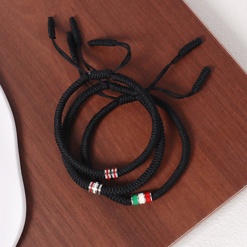 New Arrival OEM Custom Wholesale Jewelry Enamel Stainless Steel Charm Adjustable Rope Braided Handmade Woven Macrame Bracelet
