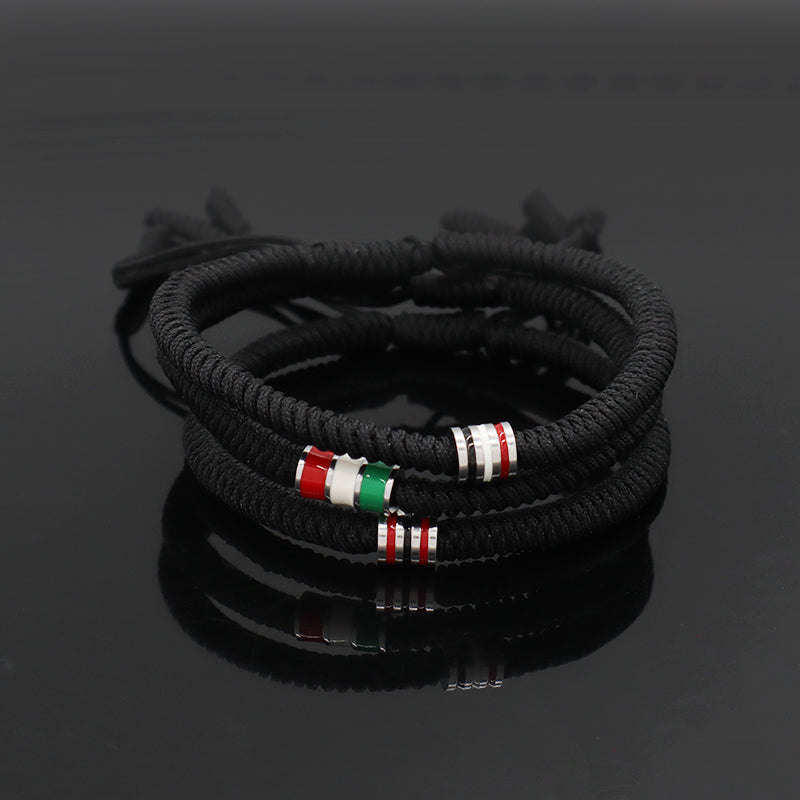New Arrival OEM Custom Wholesale Jewelry Enamel Stainless Steel Charm Adjustable Rope Braided Handmade Woven Macrame Bracelet