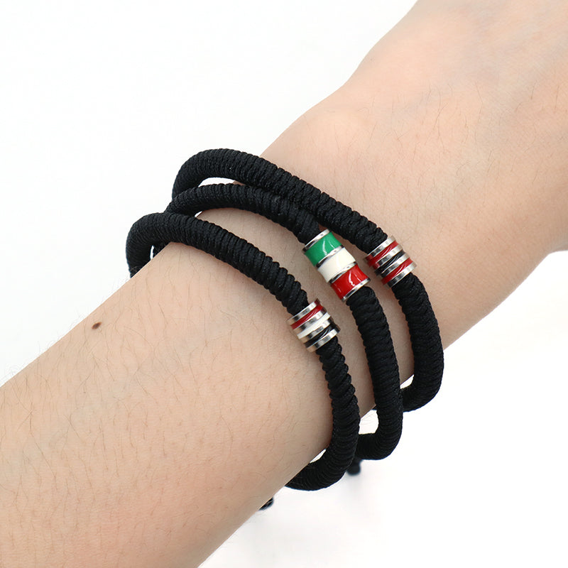 New Arrival OEM Custom Wholesale Jewelry Enamel Stainless Steel Charm Adjustable Rope Braided Handmade Woven Macrame Bracelet