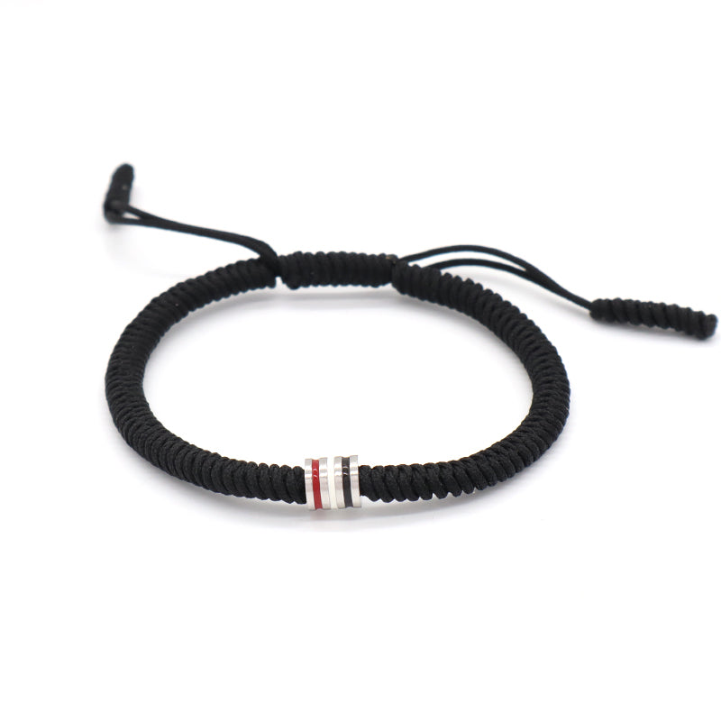 New Arrival OEM Custom Wholesale Jewelry Enamel Stainless Steel Charm Adjustable Rope Braided Handmade Woven Macrame Bracelet