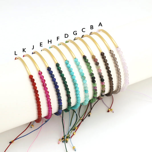 Custom OEM Handmade Wholesale Adjustable Women Macrame Energy Gold Plated 925 Sterling Silver Natural Stone Bracelet