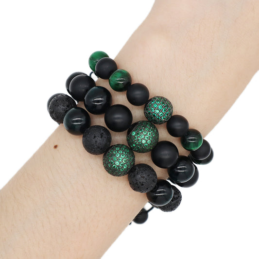 Handmade Custom 8mm 10mm Gemstone Healing Stainless Steel CZ Charm Adjustable Natural Stone Woven Macrame Bracelet For Men Women