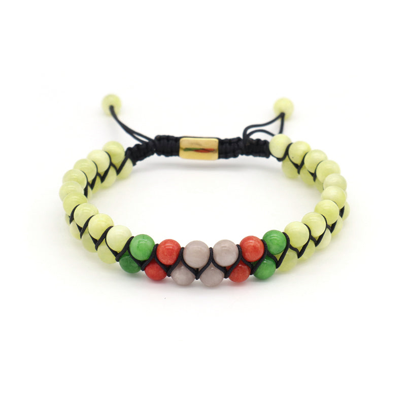 Customized OEM Wholesale Mens Women Double Layer Stainless Steel Logo 6mm Natural Stone Beads Macrame Woven Handmade Bracelet
