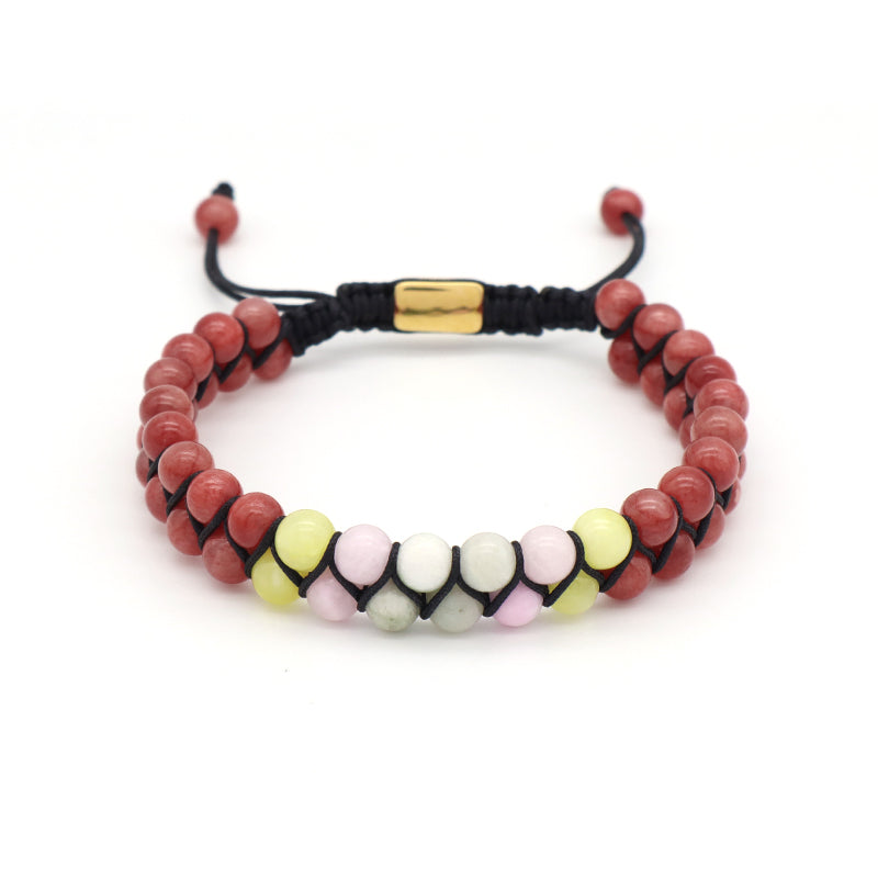 Customized OEM Wholesale Mens Women Double Layer Stainless Steel Logo 6mm Natural Stone Beads Macrame Woven Handmade Bracelet