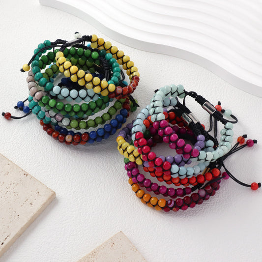 New Bulk Sale Double Layer Custom OEM Mens Women Stainless Steel Logo Handmade 6mm Natural Stone Beads Macrame Woven Bracelet