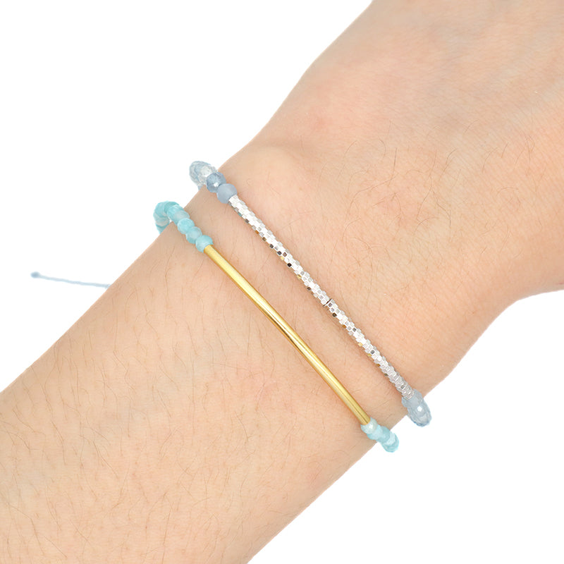 Handmade Healing Custom Gold Plated 925 Sterling Silver Bend Charm Adjustable Woven Women Macrame Natural Stone Beads Bracelet