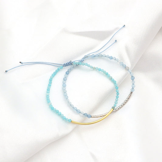 Handmade Healing Custom Gold Plated 925 Sterling Silver Bend Charm Adjustable Woven Women Macrame Natural Stone Beads Bracelet