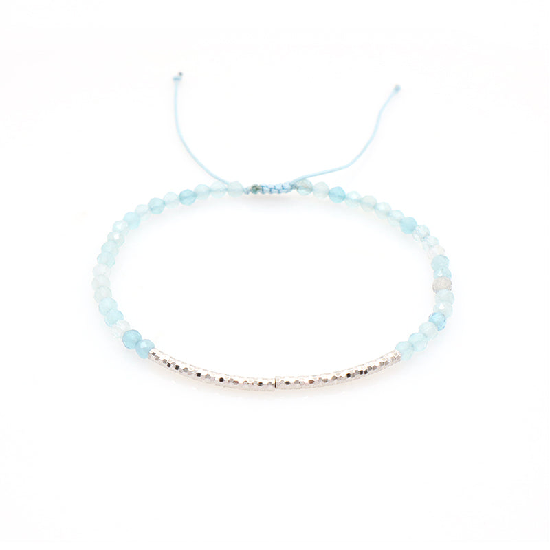 Handmade Healing Custom Gold Plated 925 Sterling Silver Bend Charm Adjustable Woven Women Macrame Natural Stone Beads Bracelet