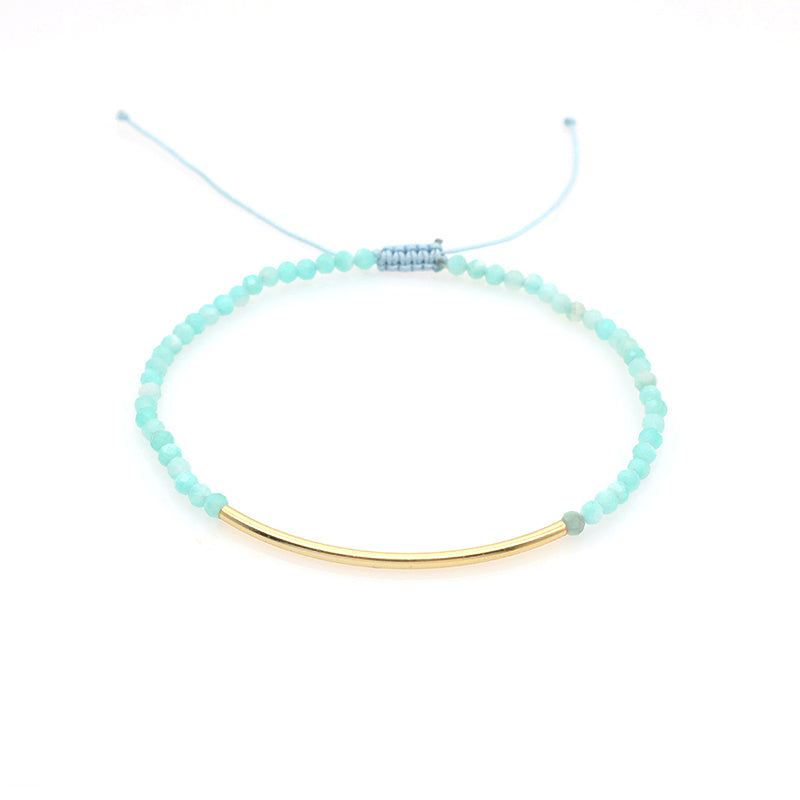 Handmade Healing Custom Gold Plated 925 Sterling Silver Bend Charm Adjustable Woven Women Macrame Natural Stone Beads Bracelet