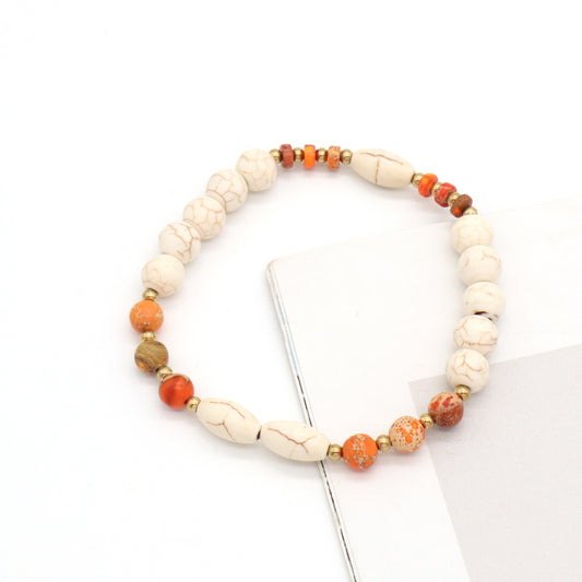 OEM Wholesale Fashion Women Jewelry Custom Gold Plated Beads Elastic Healing 8mm Natural Stone Handmade White Turquoise Bracelet