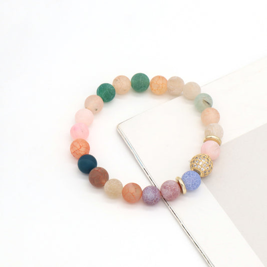 Healing Energy Gemstone Wholesale OEM Factory Custom Gold Plated Elastic Natural Stone Beads Crack Agate Bracelet For Women Gift